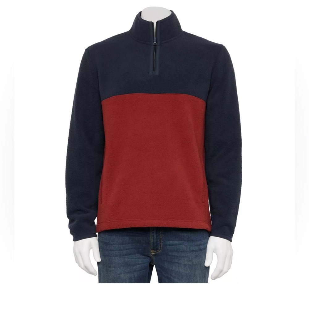Brand New Men's Arctic Fleece Quarter Zip Pullover, Blue Burgundy Size Small NWT